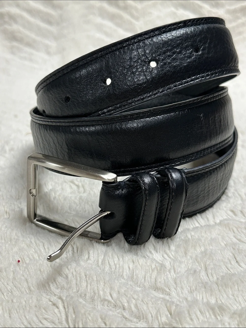 Full Grain Genuine Leather‎ Classic Black Belt Silver Tone Buckle, Men’s Size 34